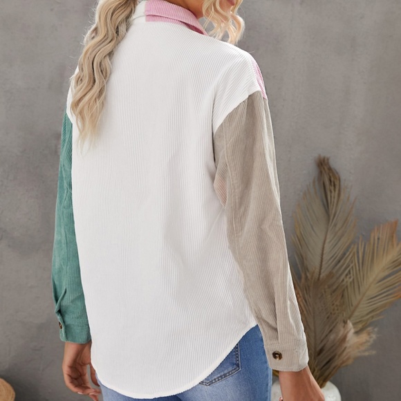 Pink Colorblock Button Down Blouse - Picture 2 of 4